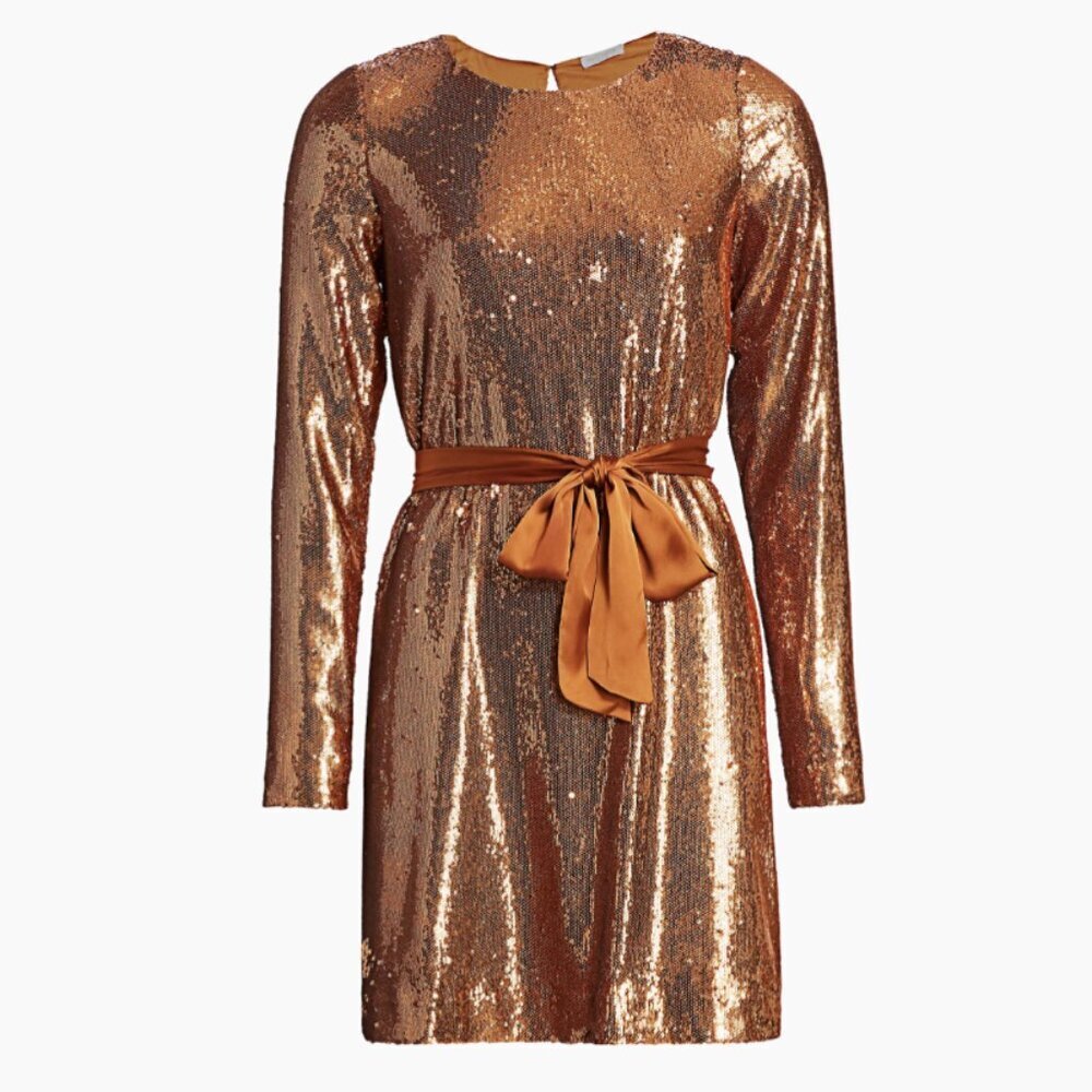 Ramy Brook Copper Long Sleeve Sequin Hallie Dress Womens XS - Picture 2 of 12